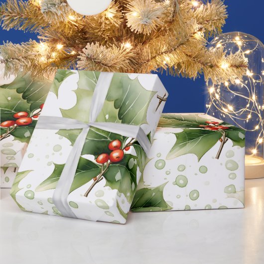 Papier Cadeau Créez Votre propre houx rouge peint (Vacances)