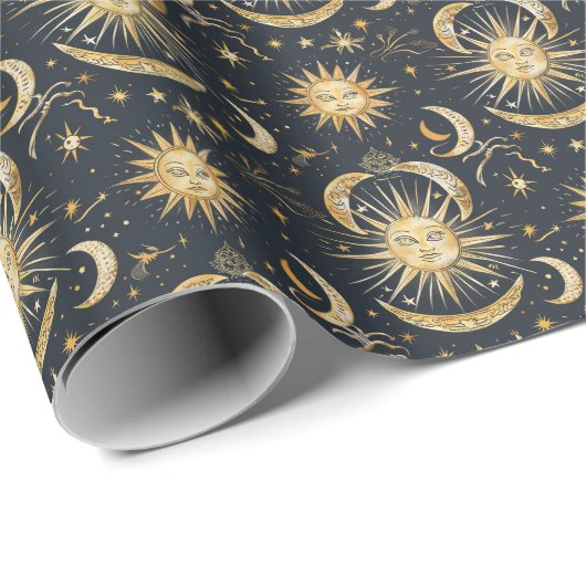 Papier Cadeau Créez votre propre orné bleu céleste et or (Coin rond)