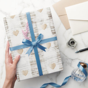 Papier Cadeau Crème Blanc Beige Bohème Cœurs Enterrement de Vie 