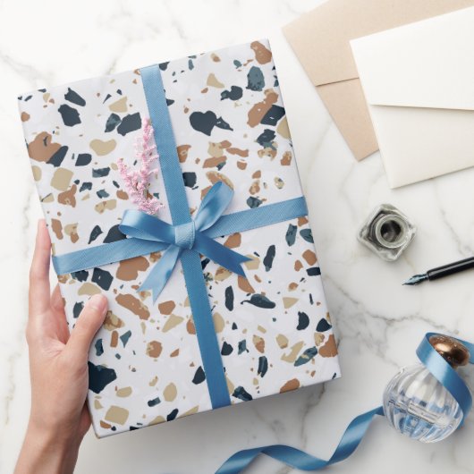 Papier Cadeau Crème Blanc Moderne Terrazzo Texture Motif (Cadeaux)