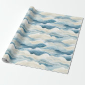 Papier Cadeau Crème Bleue Mer Sable Océan Vagues (Déroulé)