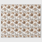 Papier Cadeau Crème Brown Fleurs blanches Anniversaire (Plat)