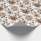 Papier Cadeau Crème Brown Fleurs blanches Anniversaire (Coin)