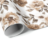 Papier Cadeau Crème Brown Fleurs blanches Anniversaire (Coin rond)