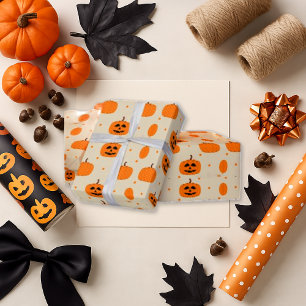 Papier Cadeau Crème Citrouille orange joueuse Halloween minimal