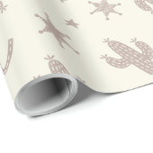 Papier Cadeau Crème de Cactées mignonnes et Badges shérifs (Coin rond)