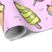 Papier Cadeau Crème de glace bonbon rose (Coin rond)