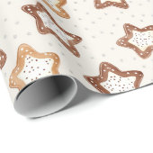 Papier Cadeau Crème Étoiles Blanches Noël (Coin rond)