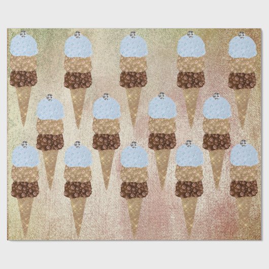 Papier Cadeau Crème glacée Chocolat Rose Métal Bleu Linen Or (Plat)