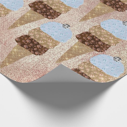 Papier Cadeau Crème glacée Chocolat Rose Métal Bleu Linen Or (Coin)
