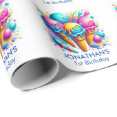 Papier Cadeau crème glacée mignonne anniversaire (Coin rond)