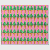 Papier Cadeau Crème glacée rose moderne mignonne d'arbre de Noël (Plat)