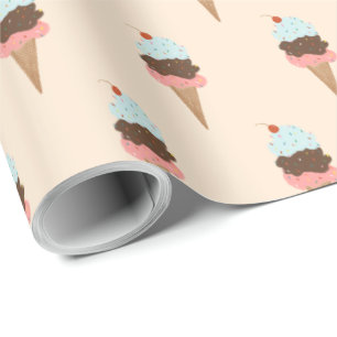 Papier Cadeau Crème glacée triple scoop rose motif emballage cad