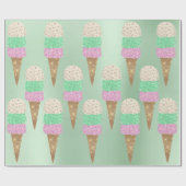 Papier Cadeau Crème glacée vert Pink Pastel Métallo été (Plat)