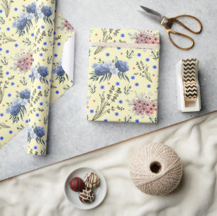 Papier Cadeau Crème Motif à fleurs botaniques de printemps