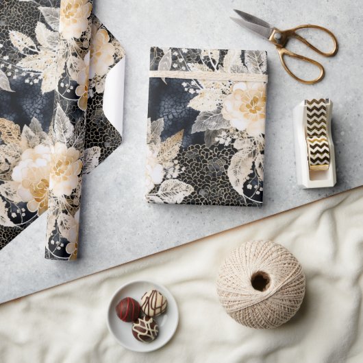 Papier Cadeau Crème noire sauvage Léopard Animal Floral (Artisanat)