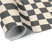 Papier Cadeau crème noire super rétro à damiers ondulée (Coin rond)