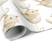 Papier Cadeau Crème Oiseaux beiges Noël (Coin rond)
