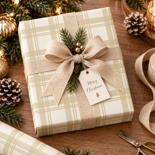 Papier Cadeau Crème or neutre Tartan Plaid Noël