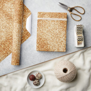 Papier Cadeau Crème Pailletée Dorée au Miel Chaud Motif