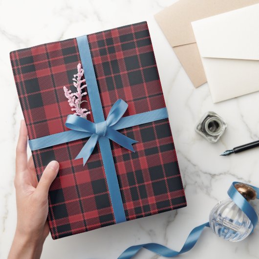 Papier Cadeau Crème Plaid et ruban Noël (Cadeaux)