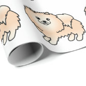 Papier Cadeau Crème Pomeranian mignon Motif de dessin de chien (Coin rond)