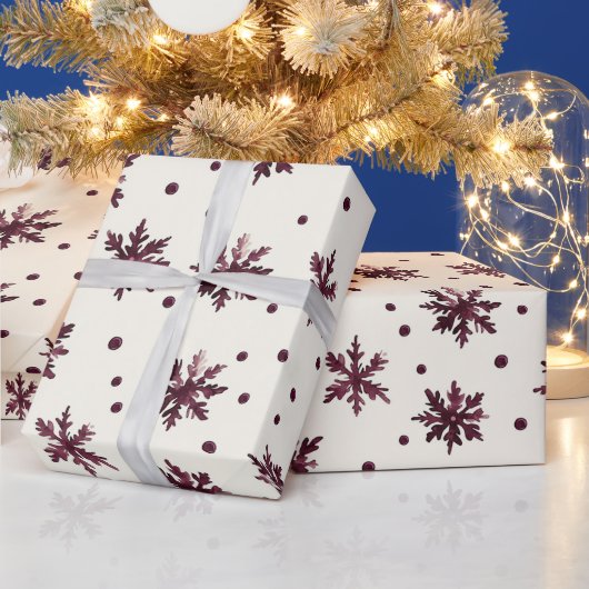 Papier Cadeau Crème rouge bordeaux Snowflakes Noël (Vacances)