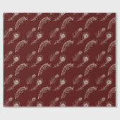 Papier Cadeau Crème rouge Peacock Feathday (Plat)