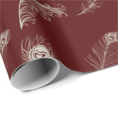 Papier Cadeau Crème rouge Peacock Feathday (Coin rond)
