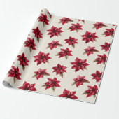 Papier Cadeau Crème Rouge Poinsettia Floral Noël (Déroulé)