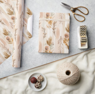 Papier Cadeau Crème Rustique Bohème Floral Anniversaire