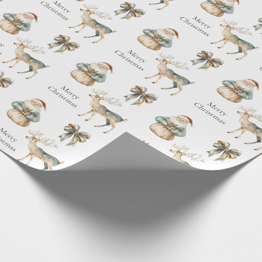 Papier Cadeau Crème verte Rustique Cerf Père Noël Vaches (Coin)