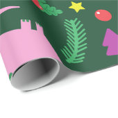 Papier Cadeau crevettes de noël dinosaure méduse père Noël (Coin rond)