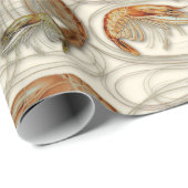 Papier Cadeau Crevettes fruits de mer crustacés Motif Ecru (Coin rond)