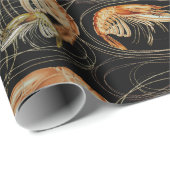 Papier Cadeau Crevettes fruits de mer Motif de crustacés Noir (Coin rond)