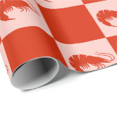 Papier Cadeau Crevettes Rouges Motif Damier Fruits de Mer Nourri (Coin rond)