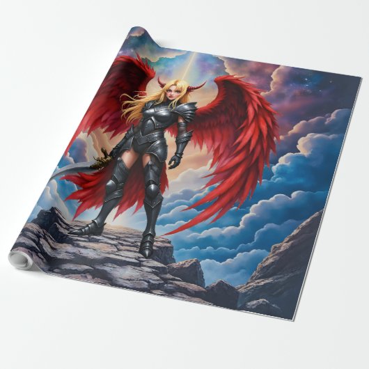 Papier Cadeau Crimson Wing – Fallen Angel Warrior. (Déroulé)