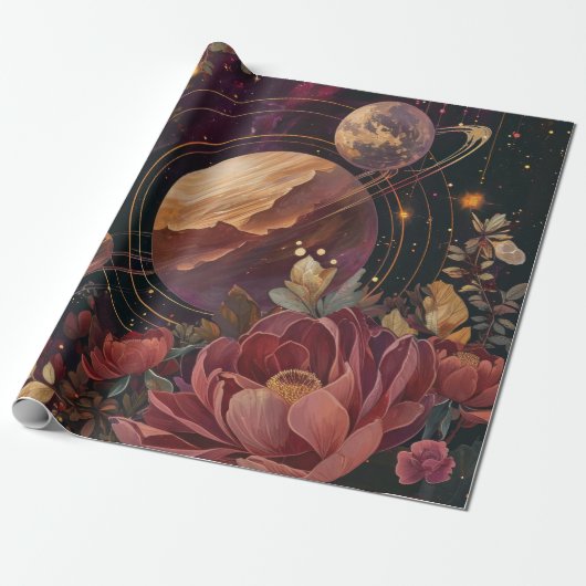 Papier Cadeau Cristal de planète violette de nébuleuse céleste (Déroulé)