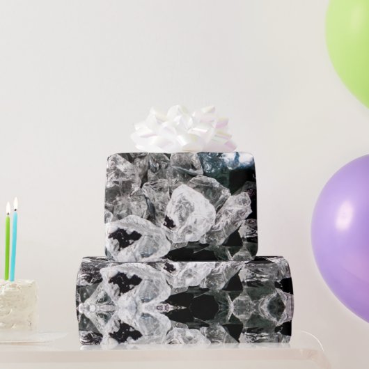 Papier Cadeau Cristaux blancs dans l'espace extérieur noir (Cadeaux de fête)
