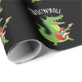 Papier Cadeau Croc N Roll Funny Crocodile Pun Dark BG (Coin rond)