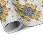 Papier Cadeau Crochet granny carré jaune et gris (Coin rond)