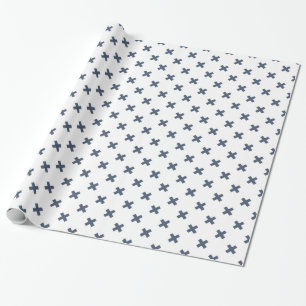 Papier Cadeau Crochets bleu-gris sur blanc