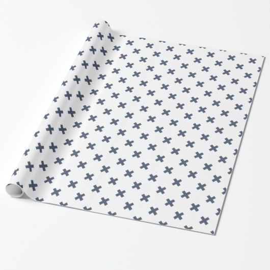 Papier Cadeau Crochets bleu-gris sur blanc (Déroulé)