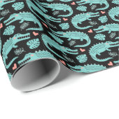 Papier Cadeau Crocodiles de caricatures, motif mignon sans soudu (Coin rond)