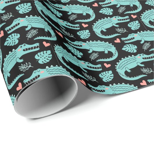 Papier Cadeau Crocodiles de caricatures, motif mignon sans soudu (Coin rond)