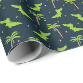 Papier Cadeau Crocodiles de dessin : Alligator Palms Motif. (Coin rond)