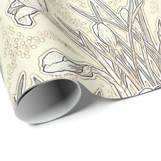 Papier Cadeau Crocus blancs Fleurs de jardin Flore motif crème (Coin rond)