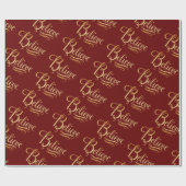 Papier Cadeau Croire Gold Red Noël Holiday Élégant Script (Plat)