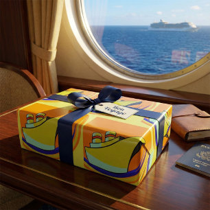Papier Cadeau Croisière Bateau Pop Art Vibrant Voyage Océan
