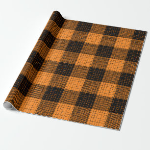 Papier Cadeau Croisillon à carreaux orange et noir de style buff